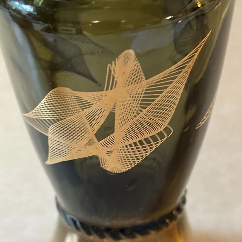 Midcentury Modern Green and Gold Smoked Wheatonware Bud Vase